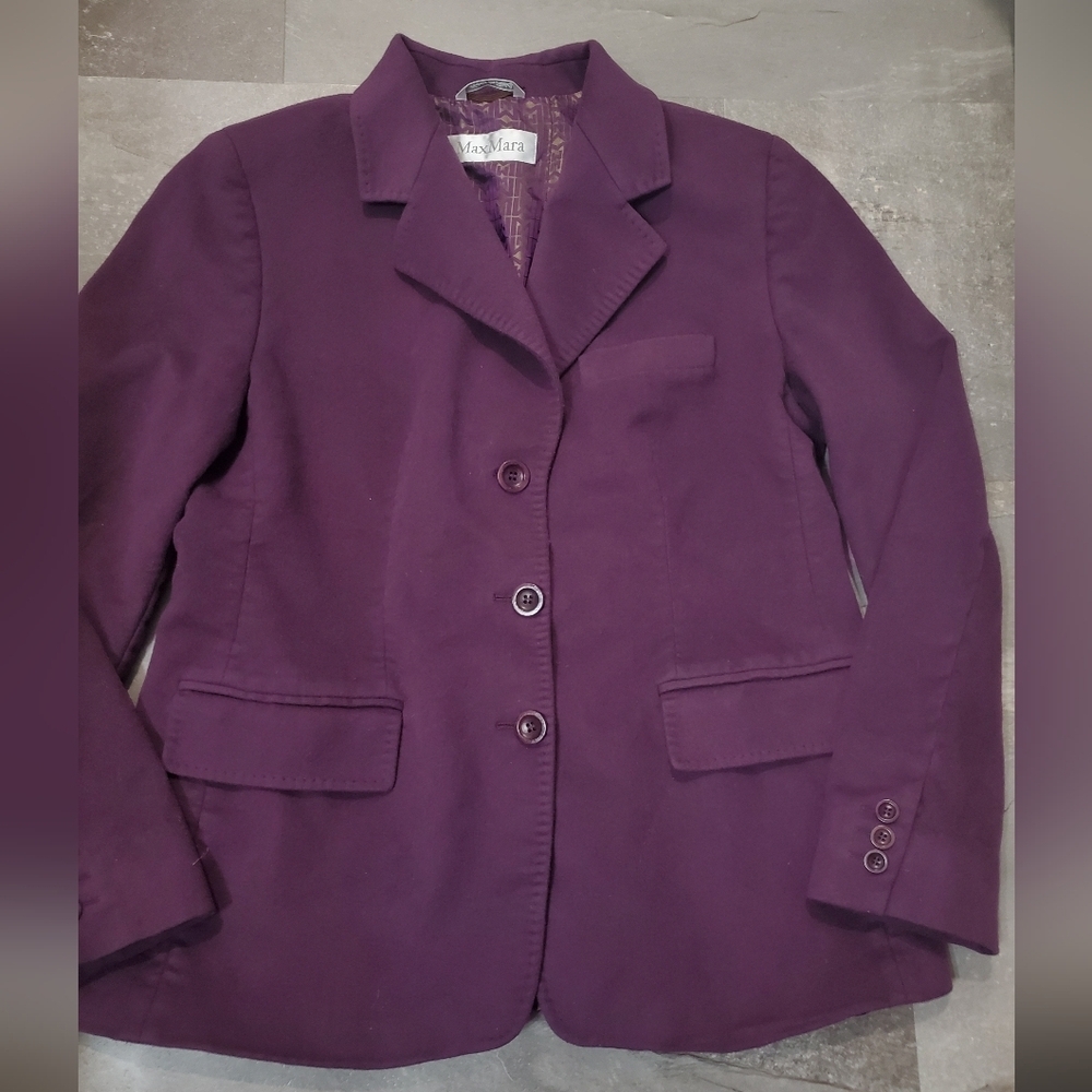 MaxMara Purple Wool Women's Long Sleeve Blazer. Size 14. Made In Italy.